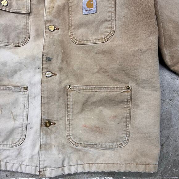 Vintage Carhartt Blanket Lined Chore Coat Barn Jacket C01 BRN 44 Faded Workwear - Picture 9 of 14